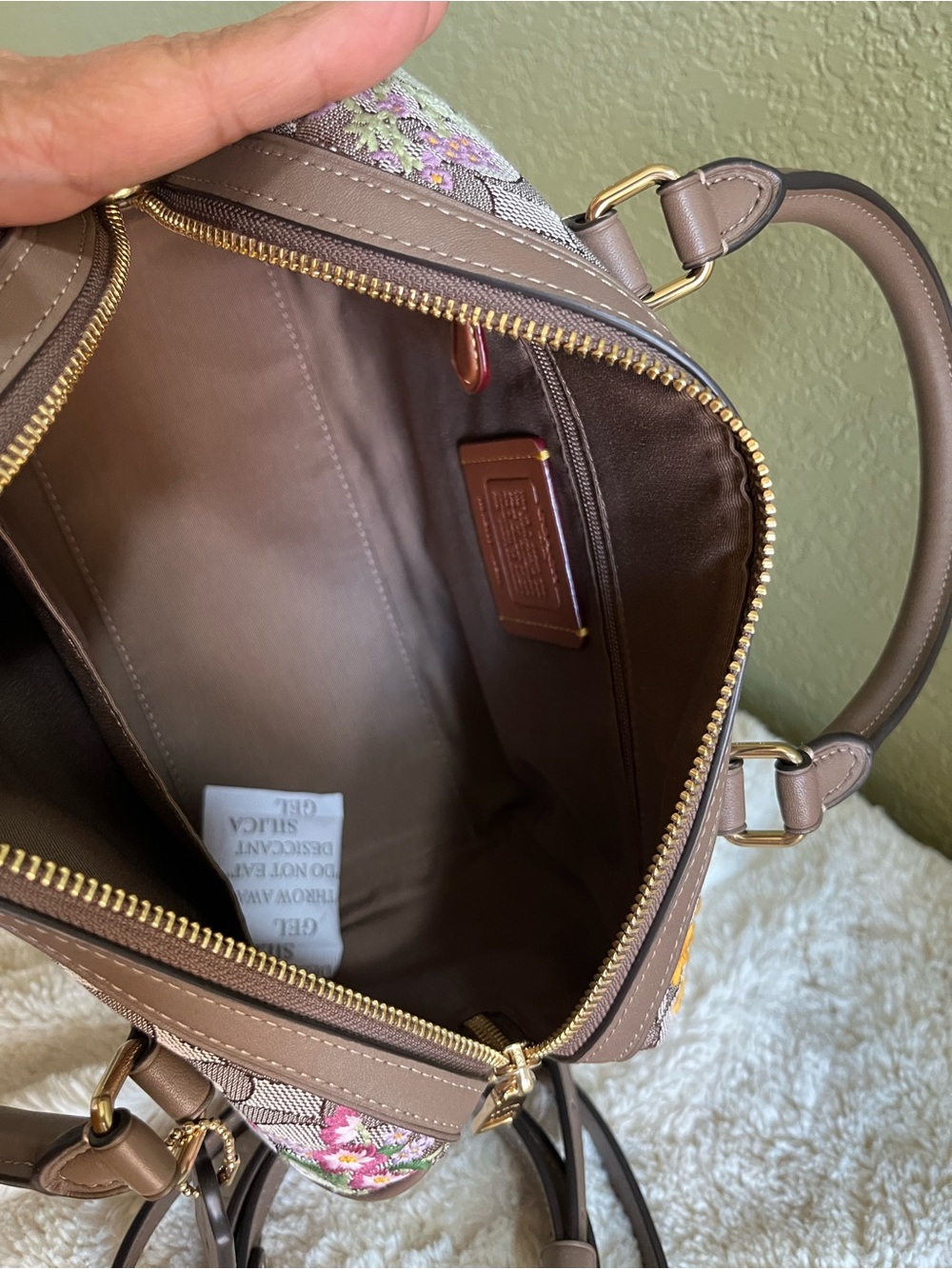 Coach Rowan Floral Embroidery Satchel Oak Color - Picture 5 of 10